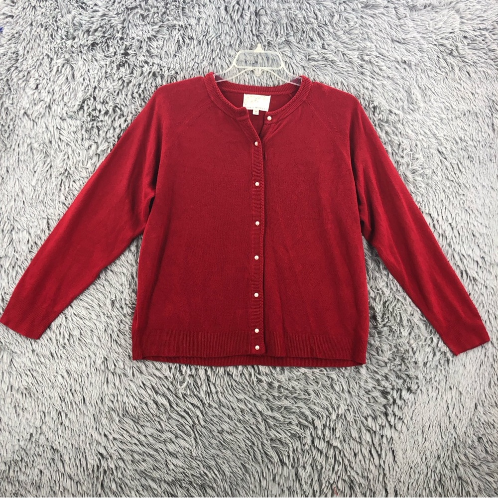 Debbie Morgan Sweater Womens XL NWT Red Cardigan Raglan Pearl Buttons Soft